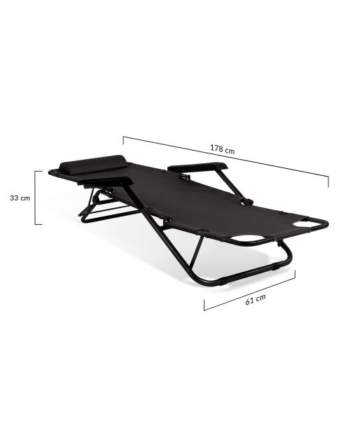 2 Transats relax noirs - 178x61x33 cm