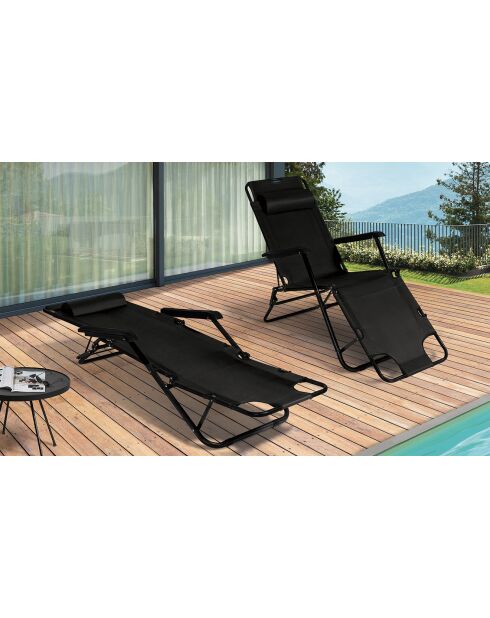 2 Transats relax noirs - 178x61x33 cm