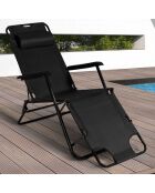 2 zwarte relaxligstoelen - 178x61x33 cm