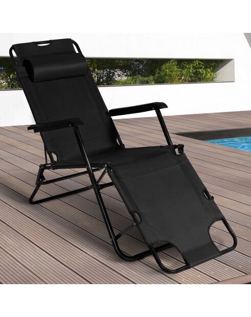 2 zwarte relaxligstoelen - 178x61x33 cm