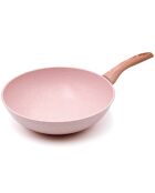 Wok induction en aluminium forgé Stonerose rose - D.28 cm