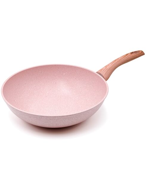 Wok induction en aluminium forgé Stonerose rose - D.28 cm