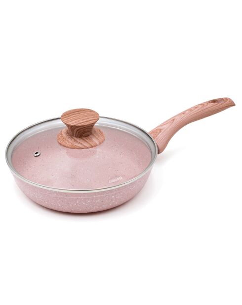 Poêle avec couvercle induction en aluminium forgé Stonerose rose - D.20 cm