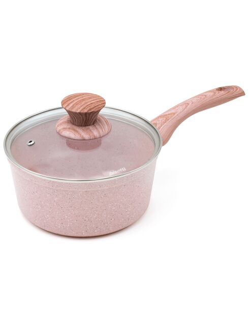 Casserole avec couvercle induction en aluminium forgé Stonerose rose - D.18 cm