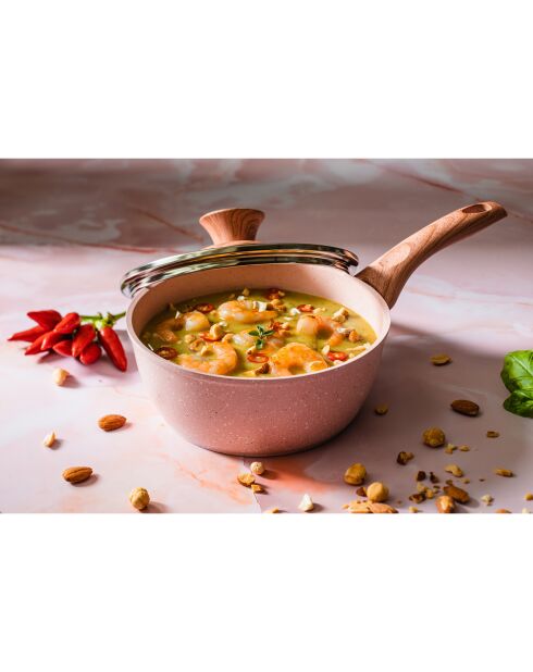 Casserole avec couvercle induction en aluminium forgé Stonerose rose - D.18 cm