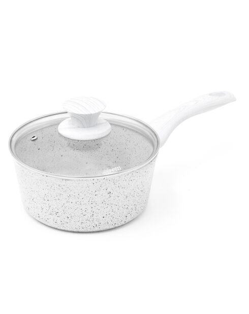 Casserole avec couvercle induction en aluminium forgé Stone White blanche - D.18 cm