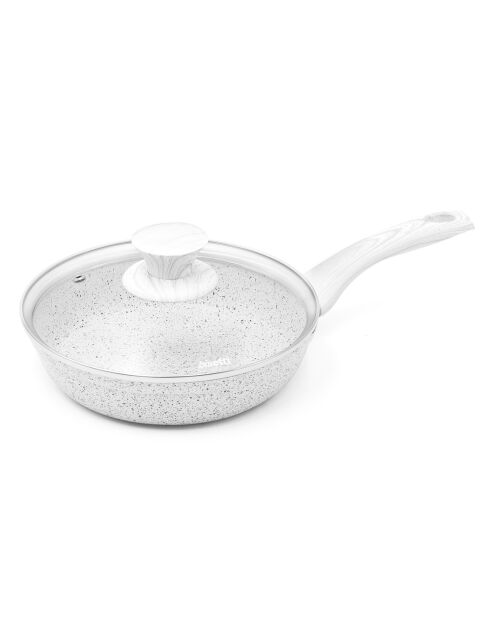 Poêle avec couvercle induction en aluminium forgé Stone White blanche - D.20 cm
