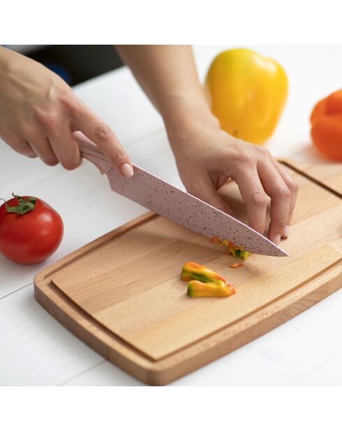 5 coltelli da cucina Stonerose rosa con supporto