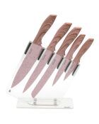 5 Couteaux de cuisine avec support Stonerose roses