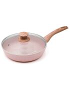 Poêle avec couvercle induction en aluminium forgé Stonerose rose - D.24 cm