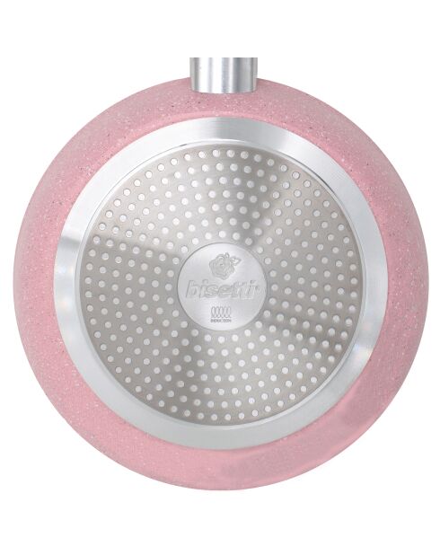 Poêle avec couvercle induction en aluminium forgé Stonerose rose - D.24 cm