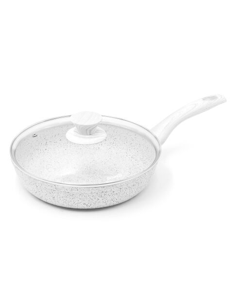 Poêle avec couvercle induction en aluminium forgé Stone White blanche - D.24 cm