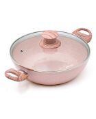 Padella in alluminio forgiato rosa Stonerose con coperchio a induzione - D.24 cm