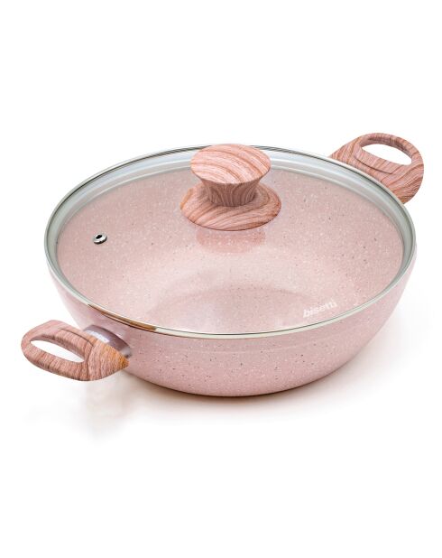 Sauteuse avec couvercle induction en aluminium forgé Stonerose rose - D.24 cm
