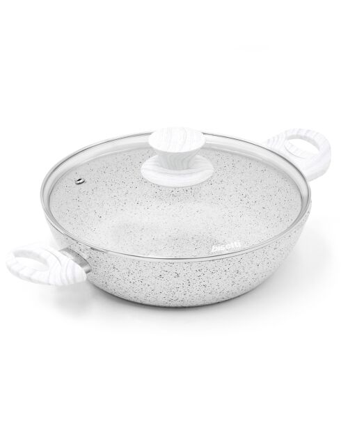 Sauteuse avec couvercle induction en aluminium forgé Stone White blanche - D.28 cm