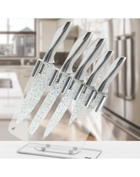 5 Couteaux de cuisine avec support Stone White blancs