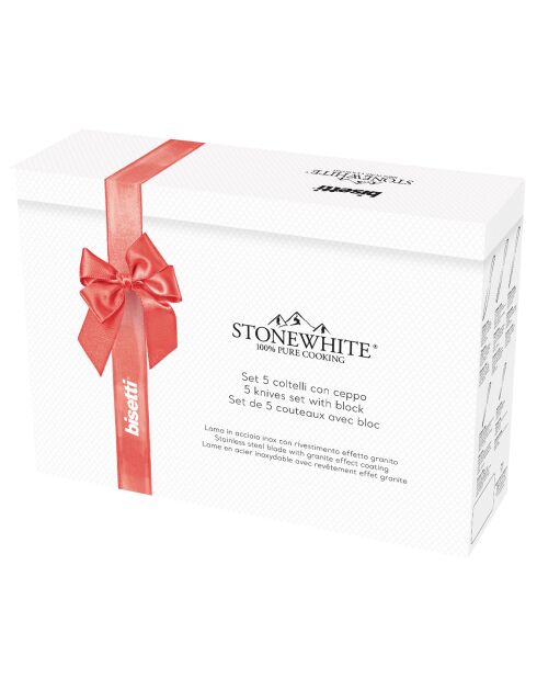 5 coltelli da cucina bianchi in pietra bianca con supporto