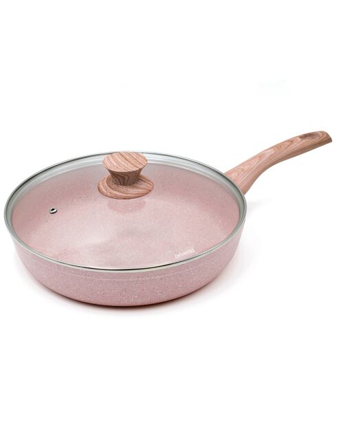 Poêle avec couvercle induction en aluminium forgé Stonerose rose - D.28 cm