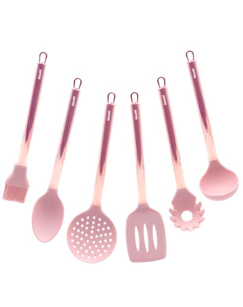6 utensili da cucina Stonerose rosa con supporto