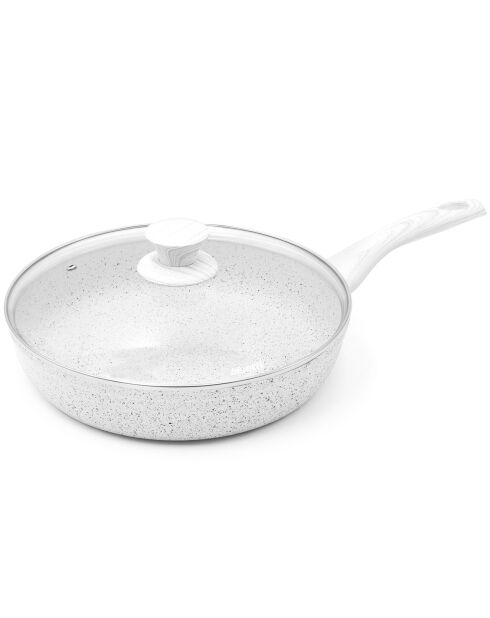 Poêle avec couvercle induction en aluminium forgé Stone White blanche - D.28 cm