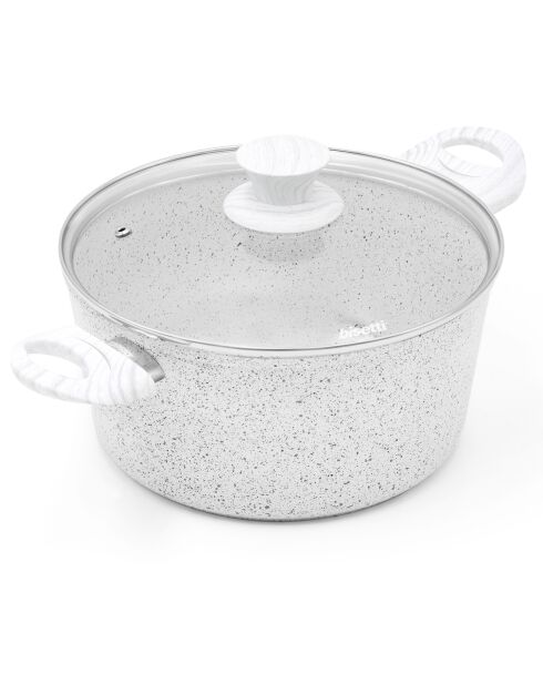 Casseruola a induzione in alluminio forgiato Stone White con coperchio bianco - D.24 cm