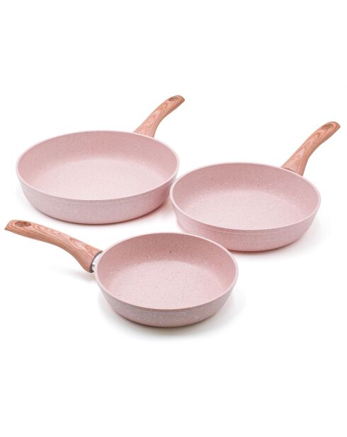 3 Poêles induction en aluminium forgé Stonerose roses - D.20/24/28 cm