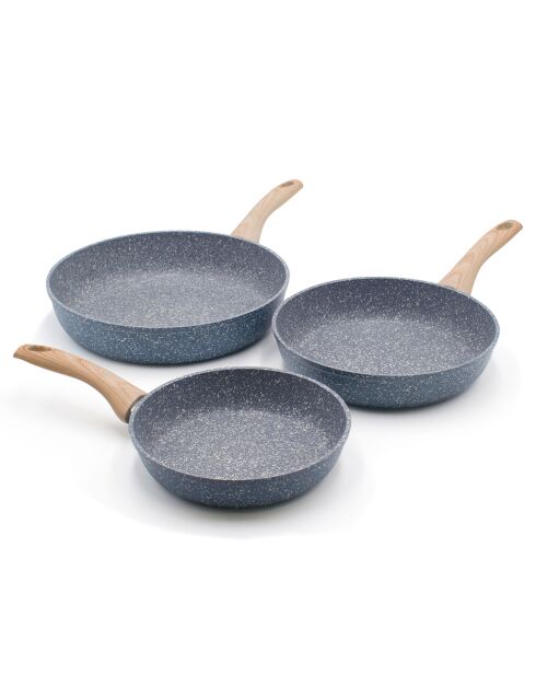 3 Poêles induction en aluminium forgé Pierre Gourmet grises - D.20/24/28 cm