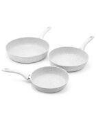 3 Poêles induction en aluminium forgé Stone White blanches - D.20/24/28 cm