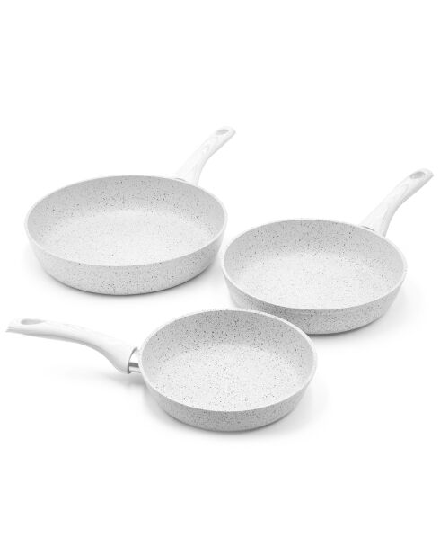 3 Poêles induction en aluminium forgé Stone White blanches - D.20/24/28 cm