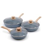 3 Poêles avec couvercle induction en aluminium forgé Pierre Gourmet grises - D.20/24/28 cm