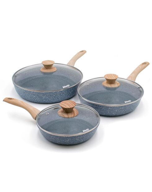 3 Poêles avec couvercle induction en aluminium forgé Pierre Gourmet grises - D.20/24/28 cm