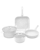 Batterie de cuisine induction en aluminium forgé Stone White blanche - 6 pièces