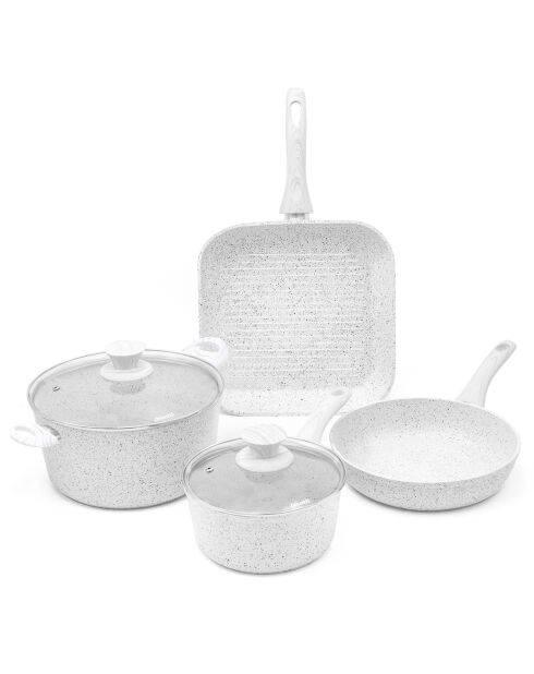 Batterie de cuisine induction en aluminium forgé Stone White blanche - 6 pièces