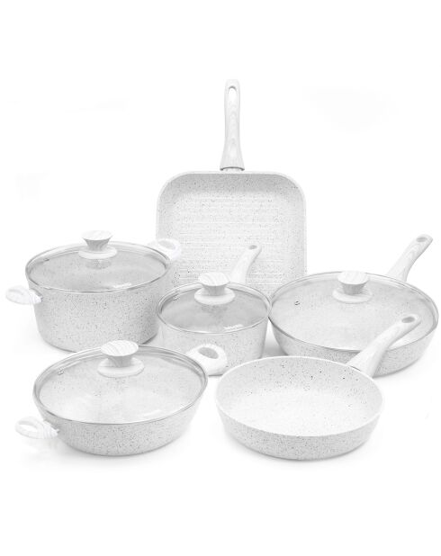 Set di pentole a induzione in alluminio forgiato Stone White bianco - 10 pezzi