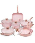 Batterie de cuisine induction en aluminium forgé Stonerose rose - 13 pièces