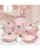 Batterie de cuisine induction en aluminium forgé Stonerose rose - 13 pièces