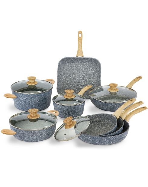 Batterie de cuisine induction en aluminium forgé Pierre Gourmet grise - 13 pièces