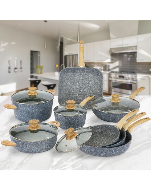 Batterie de cuisine induction en aluminium forgé Pierre Gourmet grise - 13 pièces