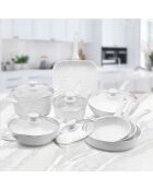 Batterie de cuisine induction en aluminium forgé Stone White blanche - 13 pièces