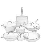 Batterie de cuisine induction en aluminium forgé Stone White blanche - 13 pièces