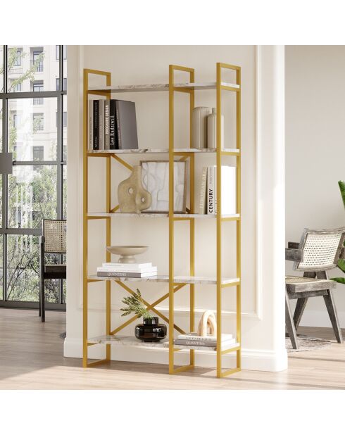 Bibliothèque vg4-ge blanc/doré - 87.5x175x30 cm