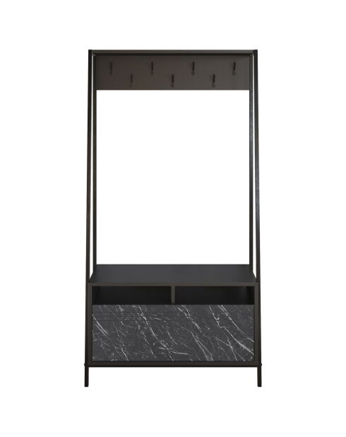 Meuble d'entrée Devin noir/marbré - 94x180x35.3 cm