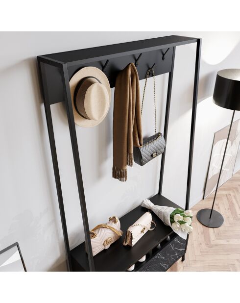 Meuble d'entrée Devin noir/marbré - 94x180x35.3 cm