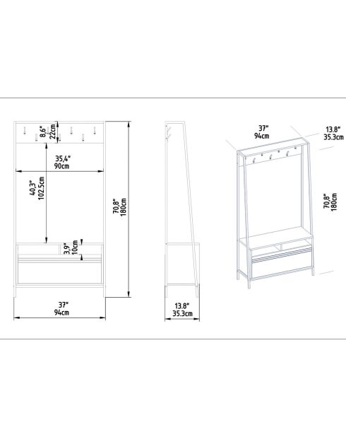 Armario de recibidor Devin blanco - 94x180x35,3 cm