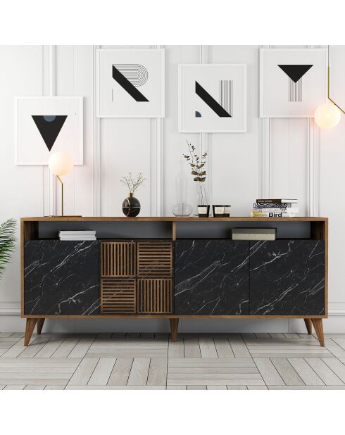 Buffet Milan noyer/noir - 180x78.6x35 cm