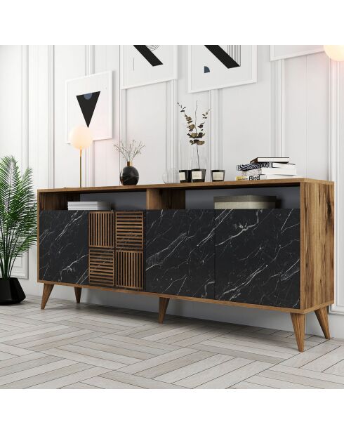 Buffet Milan noyer/noir - 180x78.6x35 cm