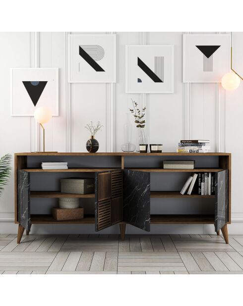 Buffet Milan noyer/noir - 180x78.6x35 cm