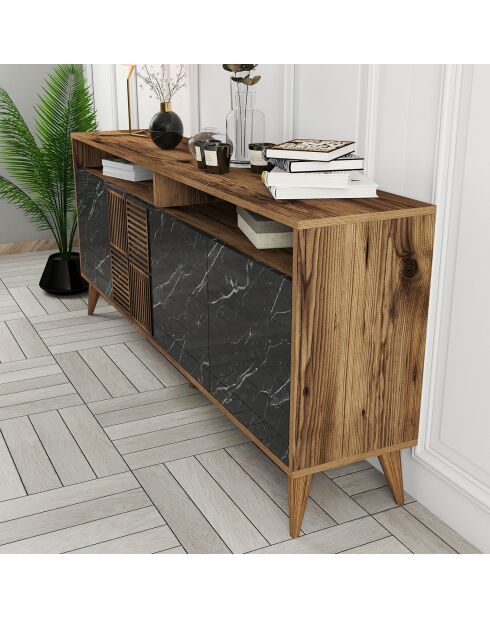 Buffet Milan noyer/noir - 180x78.6x35 cm