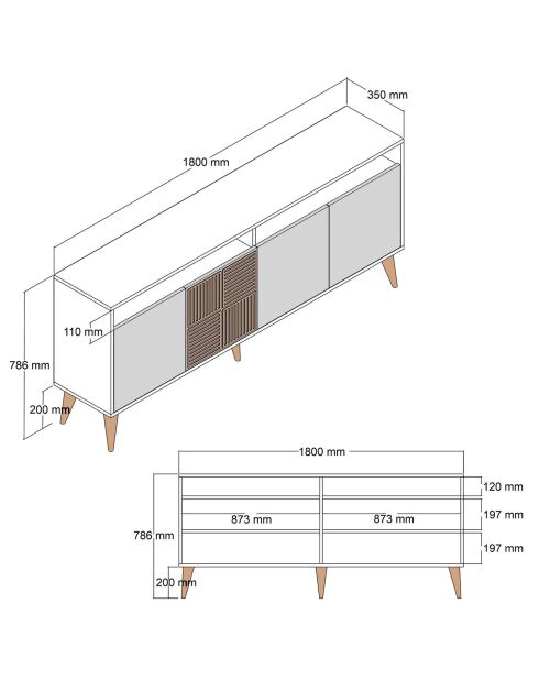 Aparador Milan en nogal/blanco - 180x78,6x35 cm