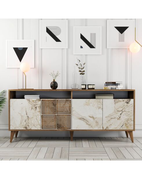 Aparador Milan en nogal/blanco - 180x78,6x35 cm